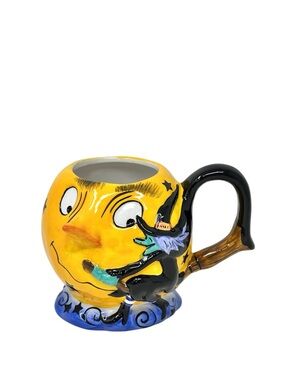 Blue Sky Moon & Witch Halloween Mug 3D Heather Goldminc Whimsical Novelty Flaw